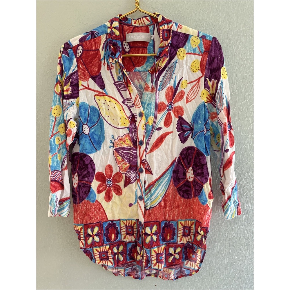 Vintage 1990s Jams World Trin Trunity Wearable Art Button-up Shirt Roses Top Xs